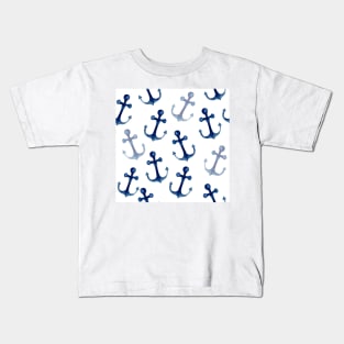 Watercolor Nautical Anchors | Pattern | Navy Kids T-Shirt